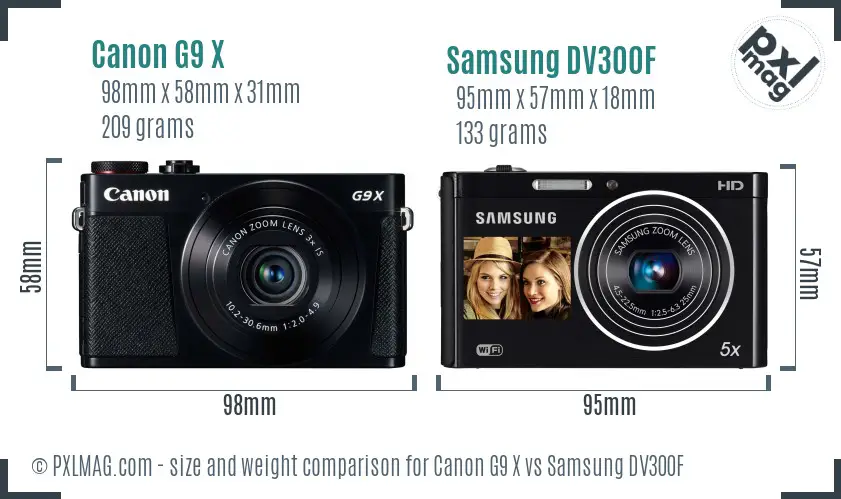 Canon G9 X vs Samsung DV300F size comparison Canon G9 X vs Samsung DV300F size comparison