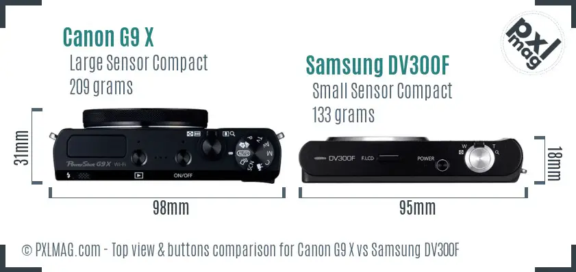 Canon G9 X vs Samsung DV300F top view buttons comparison Canon G9 X vs Samsung DV300F top view buttons comparison