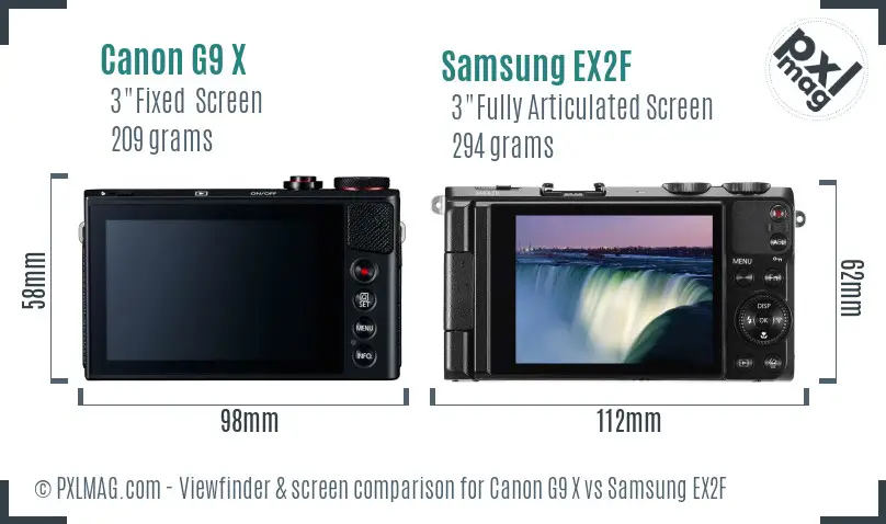 Canon G9 X vs Samsung EX2F Screen and Viewfinder comparison