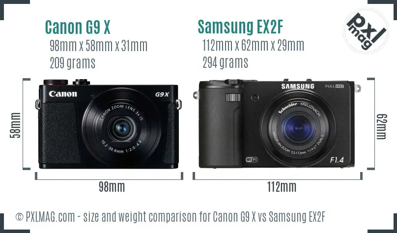 Canon G9 X vs Samsung EX2F size comparison