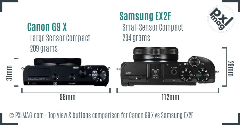 Canon G9 X vs Samsung EX2F top view buttons comparison