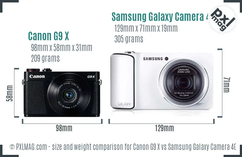 Canon G9 X vs Samsung Galaxy Camera 4G size comparison Canon G9 X vs Samsung Galaxy Camera 4G size comparison