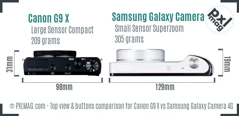 Canon G9 X vs Samsung Galaxy Camera 4G top view buttons comparison