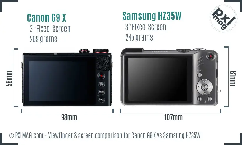 Canon G9 X vs Samsung HZ35W Screen and Viewfinder comparison