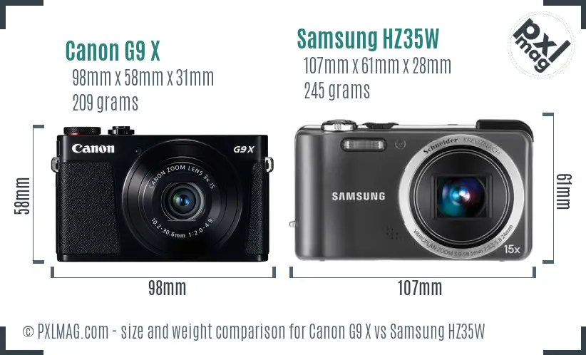 Canon G9 X vs Samsung HZ35W size comparison