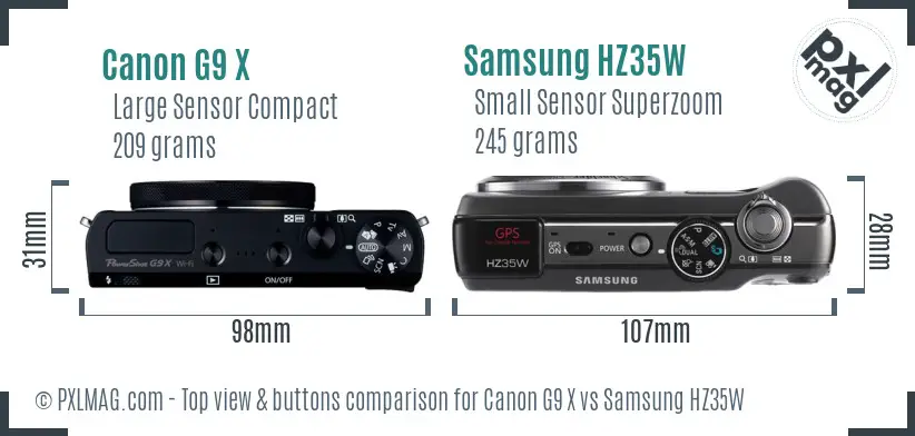 Canon G9 X vs Samsung HZ35W top view buttons comparison