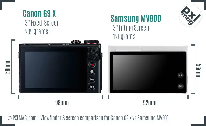 Canon G9 X vs Samsung MV800 Screen and Viewfinder comparison