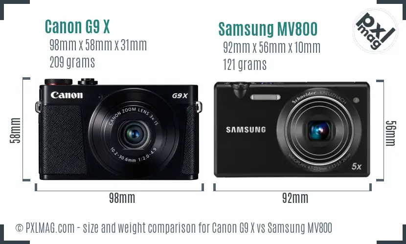 Canon G9 X vs Samsung MV800 size comparison