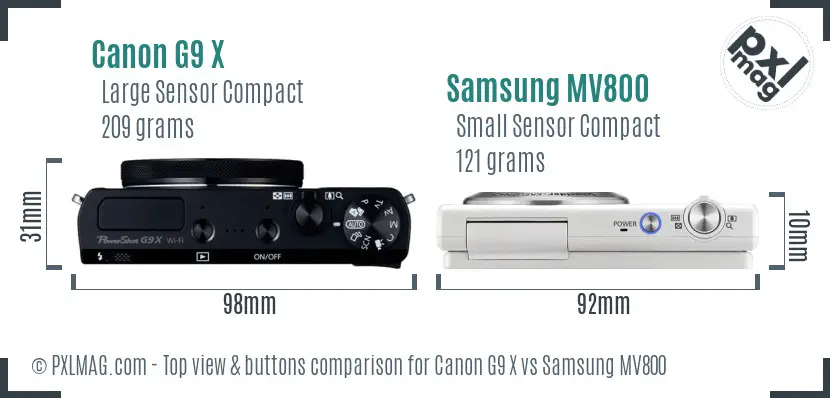 Canon G9 X vs Samsung MV800 top view buttons comparison