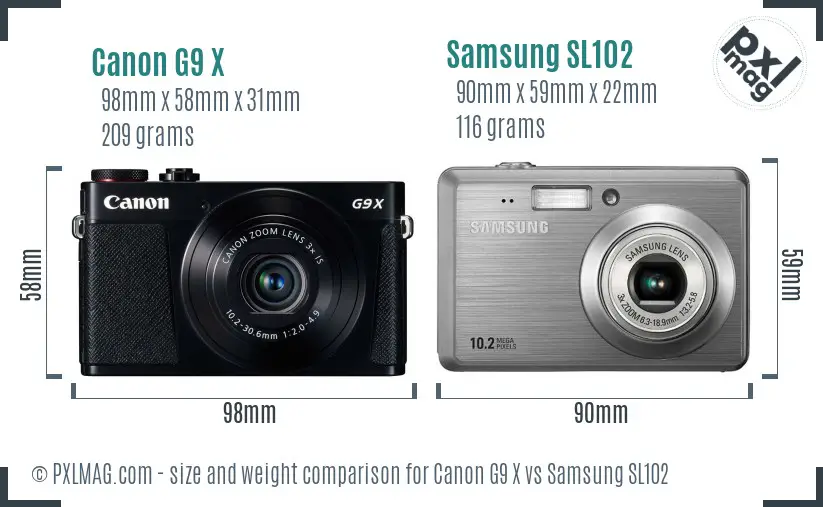 Canon G9 X vs Samsung SL102 size comparison