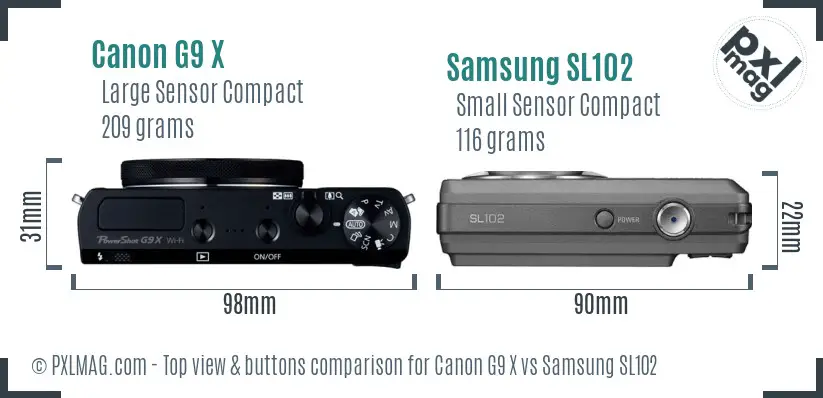 Canon G9 X vs Samsung SL102 top view buttons comparison