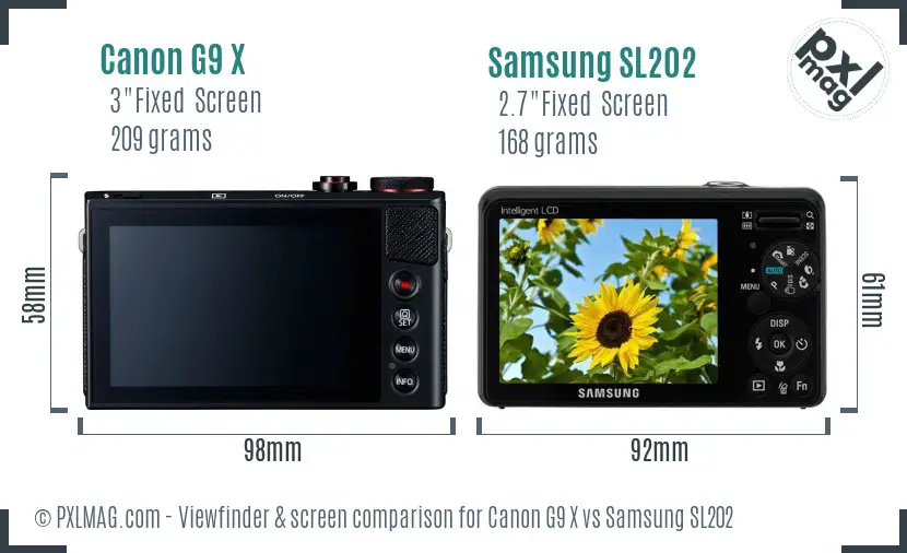 Canon G9 X vs Samsung SL202 Screen and Viewfinder comparison Canon G9 X vs Samsung SL202 Screen and Viewfinder comparison