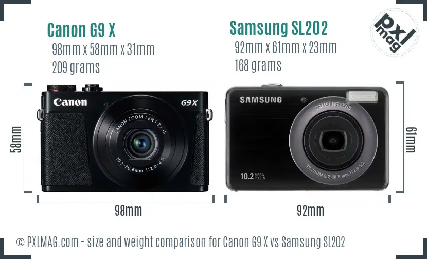 Canon G9 X vs Samsung SL202 size comparison Canon G9 X vs Samsung SL202 size comparison