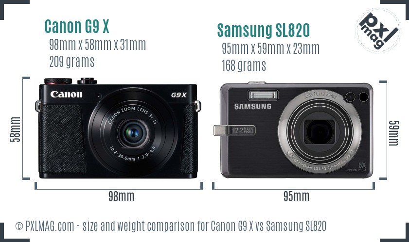 Canon G9 X vs Samsung SL820 size comparison