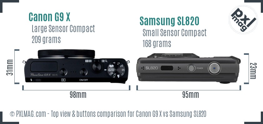 Canon G9 X vs Samsung SL820 top view buttons comparison