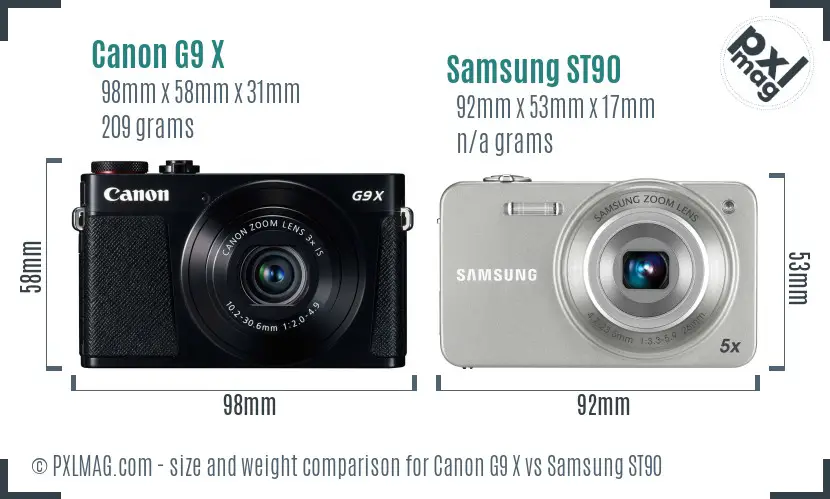 Canon G9 X vs Samsung ST90 size comparison