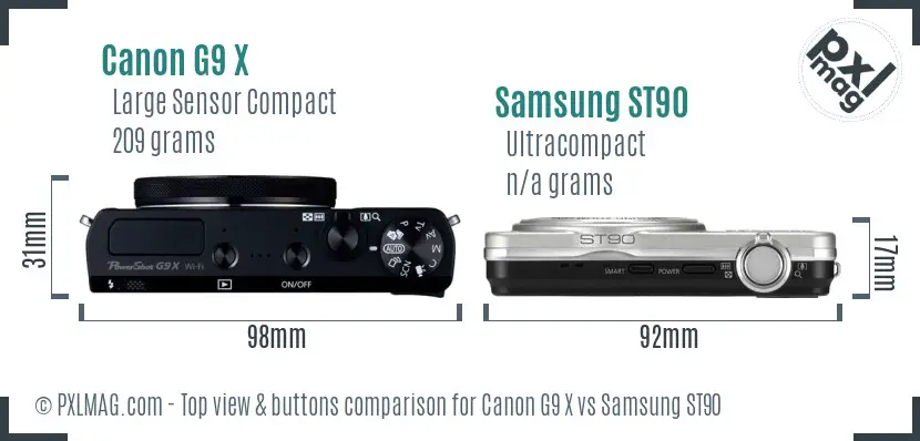 Canon G9 X vs Samsung ST90 top view buttons comparison