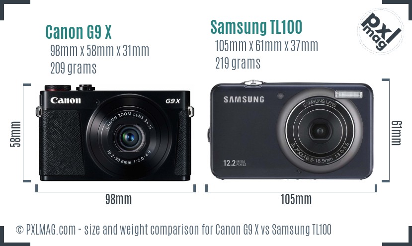 Canon G9 X vs Samsung TL100 size comparison