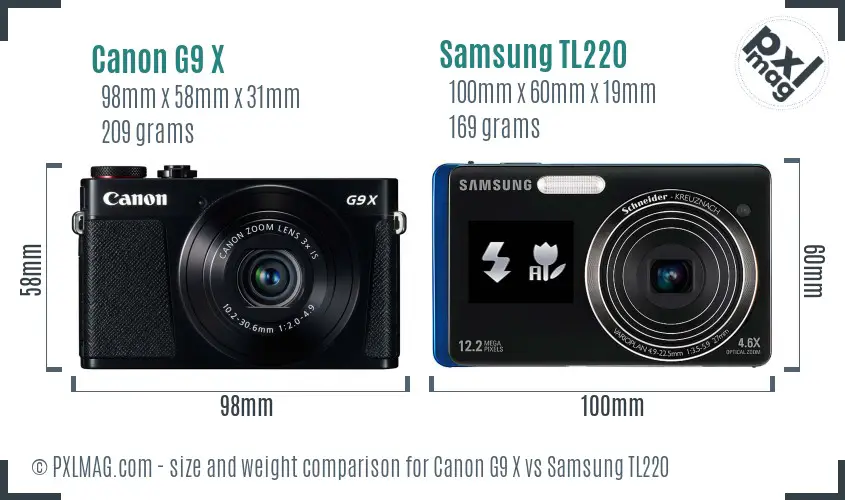 Canon G9 X vs Samsung TL220 size comparison