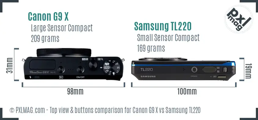 Canon G9 X vs Samsung TL220 top view buttons comparison