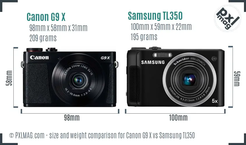 Canon G9 X vs Samsung TL350 size comparison