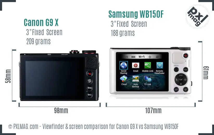 Canon G9 X vs Samsung WB150F Screen and Viewfinder comparison Canon G9 X vs Samsung WB150F Screen and Viewfinder comparison