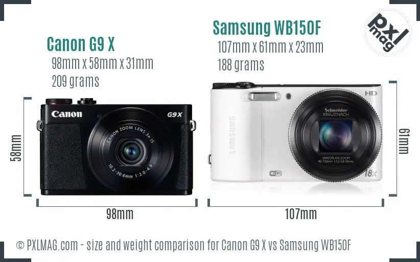 Canon G9 X vs Samsung WB150F size comparison Canon G9 X vs Samsung WB150F size comparison