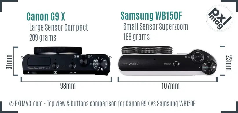 Canon G9 X vs Samsung WB150F top view buttons comparison Canon G9 X vs Samsung WB150F top view buttons comparison