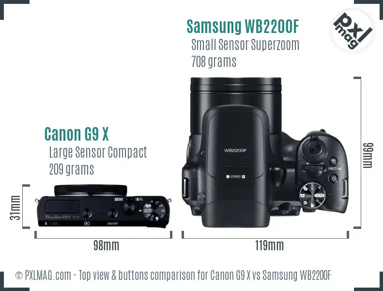Canon G9 X vs Samsung WB2200F top view buttons comparison