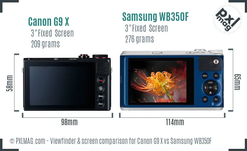 Canon G9 X vs Samsung WB350F Screen and Viewfinder comparison Canon G9 X vs Samsung WB350F Screen and Viewfinder comparison