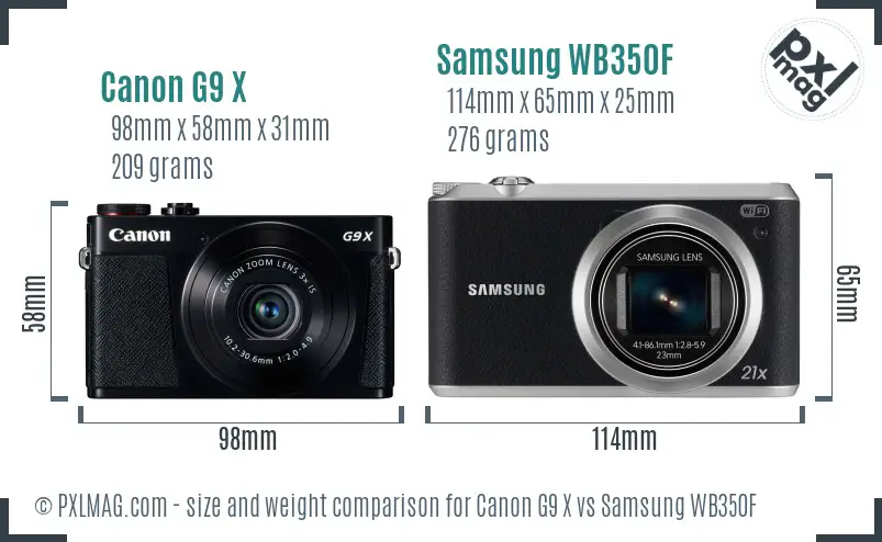 Canon G9 X vs Samsung WB350F size comparison Canon G9 X vs Samsung WB350F size comparison