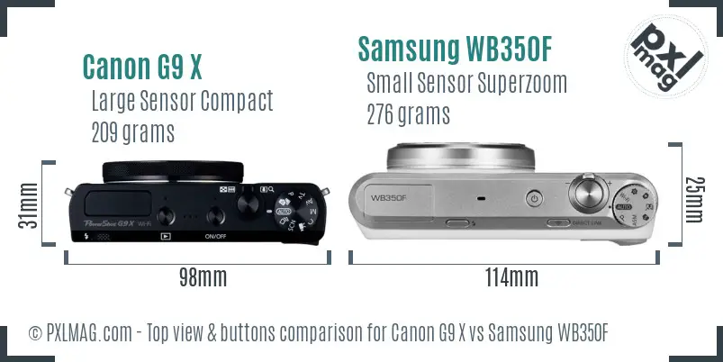 Canon G9 X vs Samsung WB350F top view buttons comparison Canon G9 X vs Samsung WB350F top view buttons comparison
