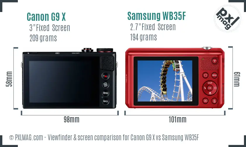 Canon G9 X vs Samsung WB35F Screen and Viewfinder comparison