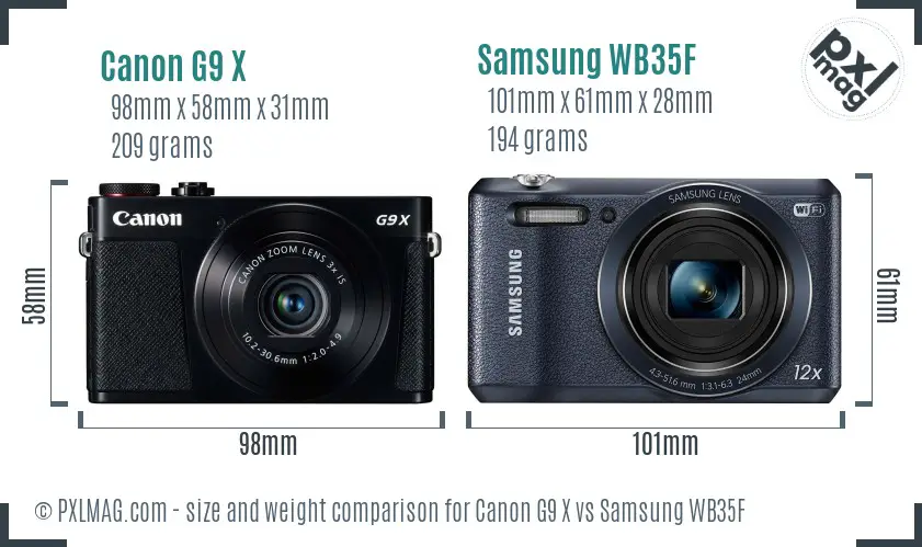 Canon G9 X vs Samsung WB35F size comparison