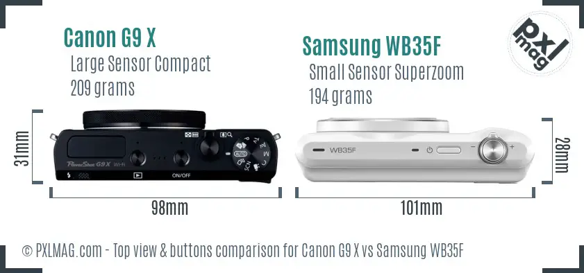 Canon G9 X vs Samsung WB35F top view buttons comparison