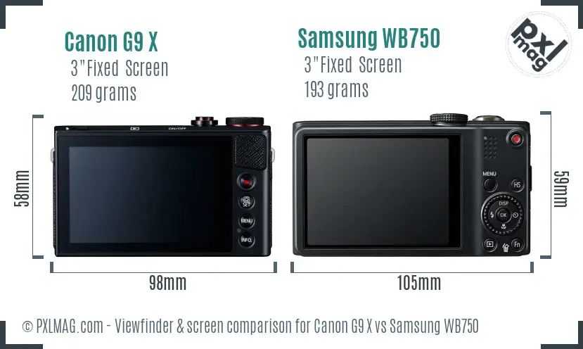 Canon G9 X vs Samsung WB750 Screen and Viewfinder comparison