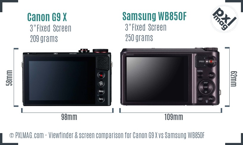 Canon G9 X vs Samsung WB850F Screen and Viewfinder comparison