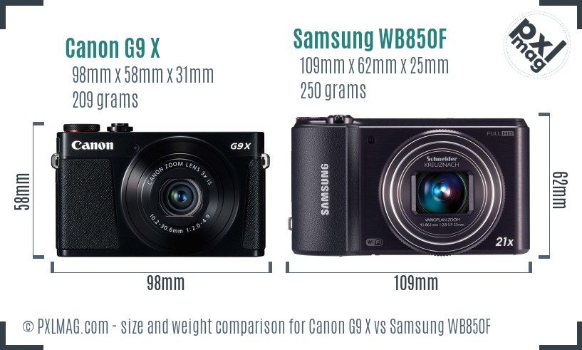 Canon G9 X vs Samsung WB850F size comparison