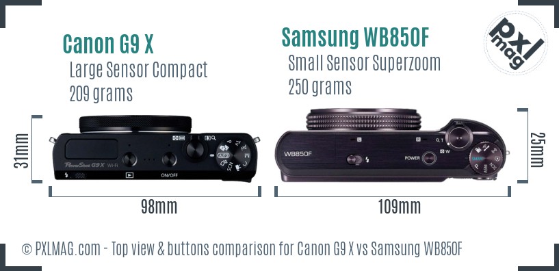 Canon G9 X vs Samsung WB850F top view buttons comparison