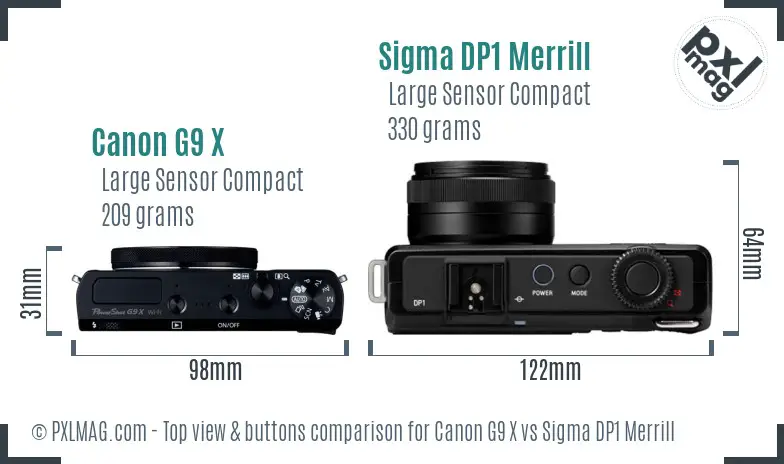 Canon G9 X vs Sigma DP1 Merrill top view buttons comparison