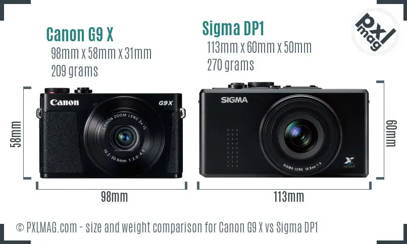 Canon G9 X vs Sigma DP1 size comparison