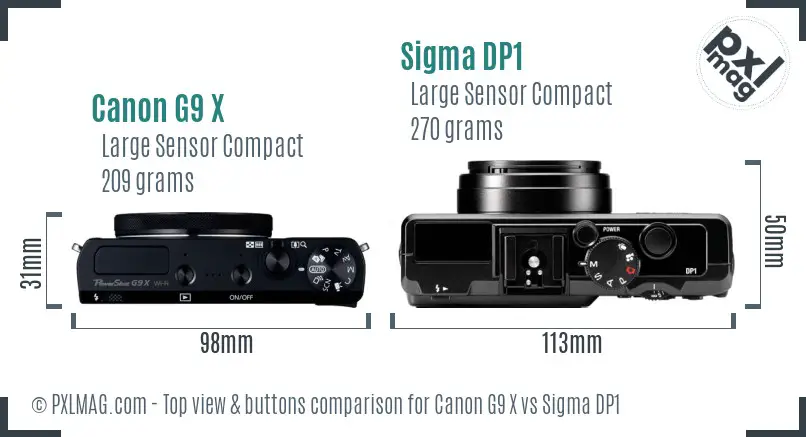 Canon G9 X vs Sigma DP1 top view buttons comparison