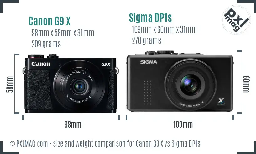 Canon G9 X vs Sigma DP1s size comparison