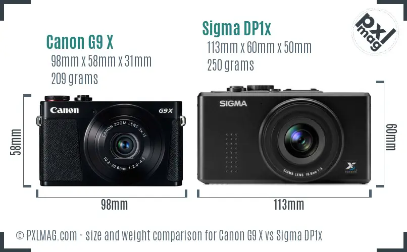 Canon G9 X vs Sigma DP1x size comparison