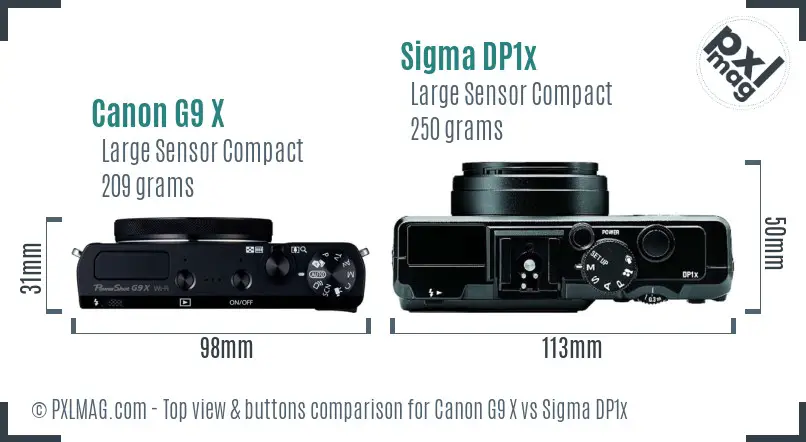Canon G9 X vs Sigma DP1x top view buttons comparison