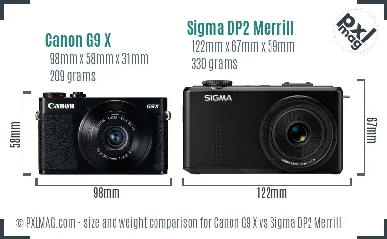 Canon G9 X vs Sigma DP2 Merrill size comparison