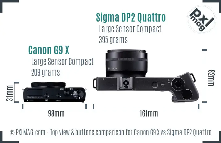 Canon G9 X vs Sigma DP2 Quattro top view buttons comparison
