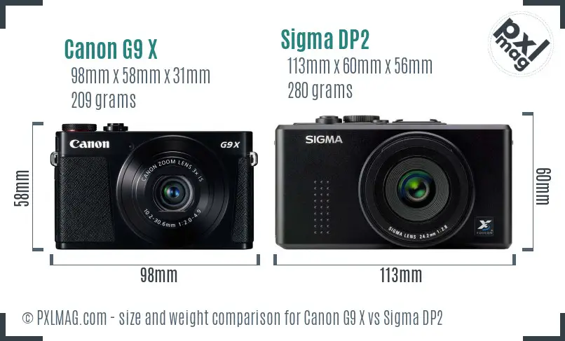 Canon G9 X vs Sigma DP2 size comparison