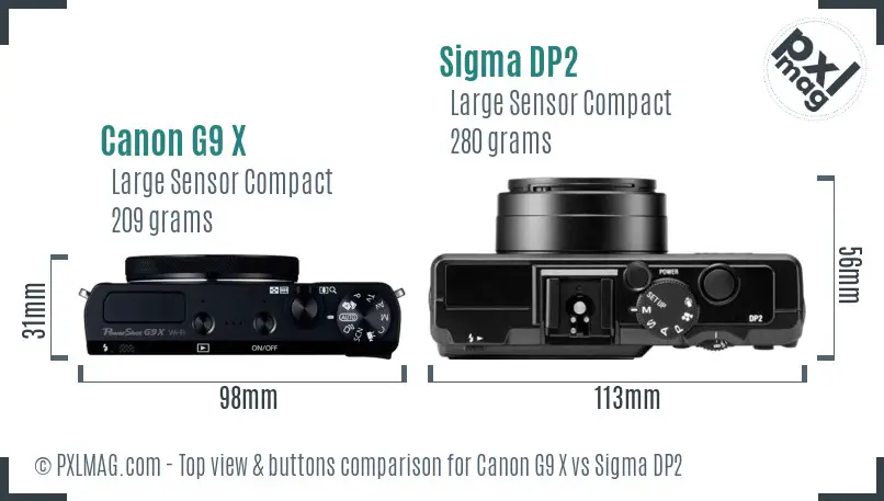 Canon G9 X vs Sigma DP2 top view buttons comparison