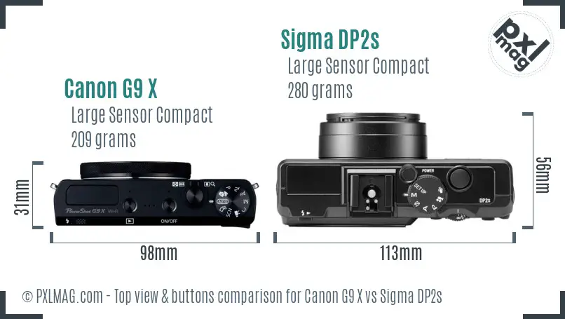 Canon G9 X vs Sigma DP2s top view buttons comparison